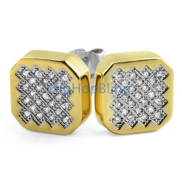 Zig Zag Iced Out CZ Gold Hip Hop Earrings HipHopBling