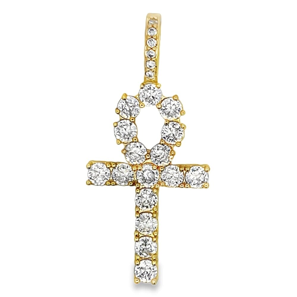 [$1] Gold Chain Necklaces 4MM Rope 18 IN Ankh Tennis Cross CZ Iced Out Pendant ($119 VALUE) Just $19.99 HipHopBling