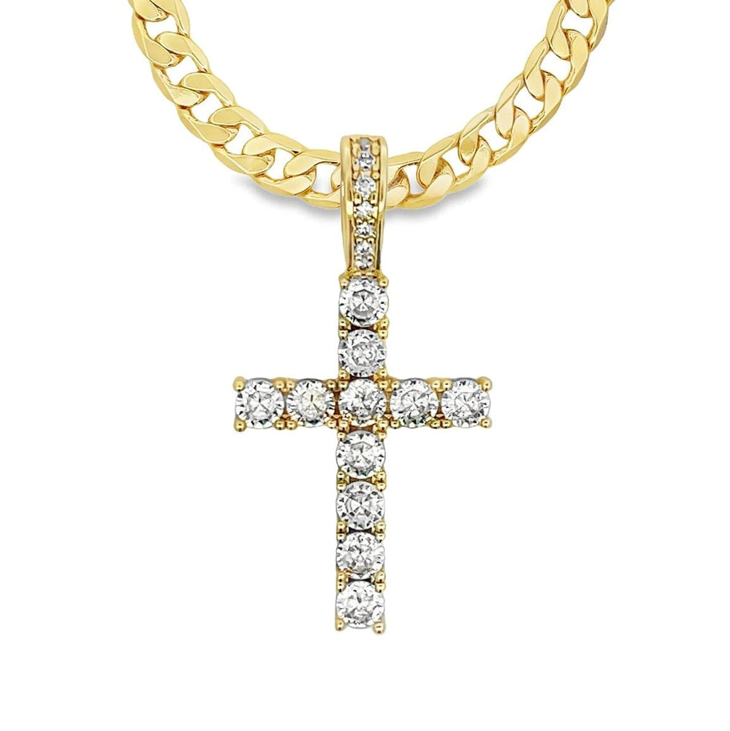 [$1] Gold Chain Necklaces 6MM Cuban 18 IN Tennis Cross CZ Iced Out Pendant ($119 VALUE) Just $19.99 [BEST SELLER] HipHopBling