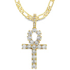 [$1] Gold Chain Necklaces 6MM Figaro 18 IN Ankh Tennis Cross CZ Iced Out Pendant ($119 VALUE) Just $19.99 HipHopBling