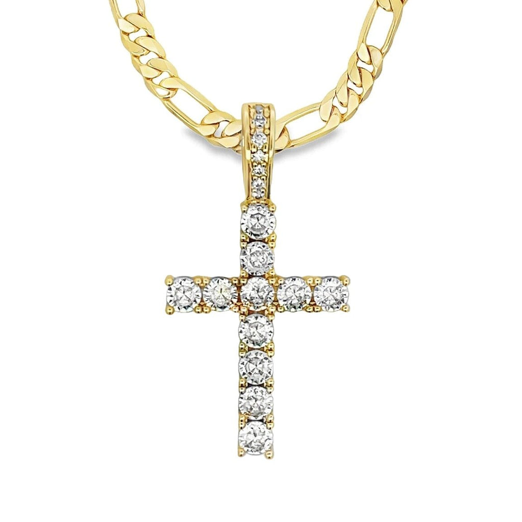 [$1] Gold Chain Necklaces 6MM Figaro 18 IN Tennis Cross CZ Iced Out Pendant ($119 VALUE) Just $19.99 [BEST SELLER] HipHopBling