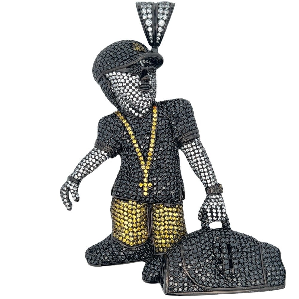 1 of 1 Custom Man Money Bag CZ Iced Out Pendant HipHopBling