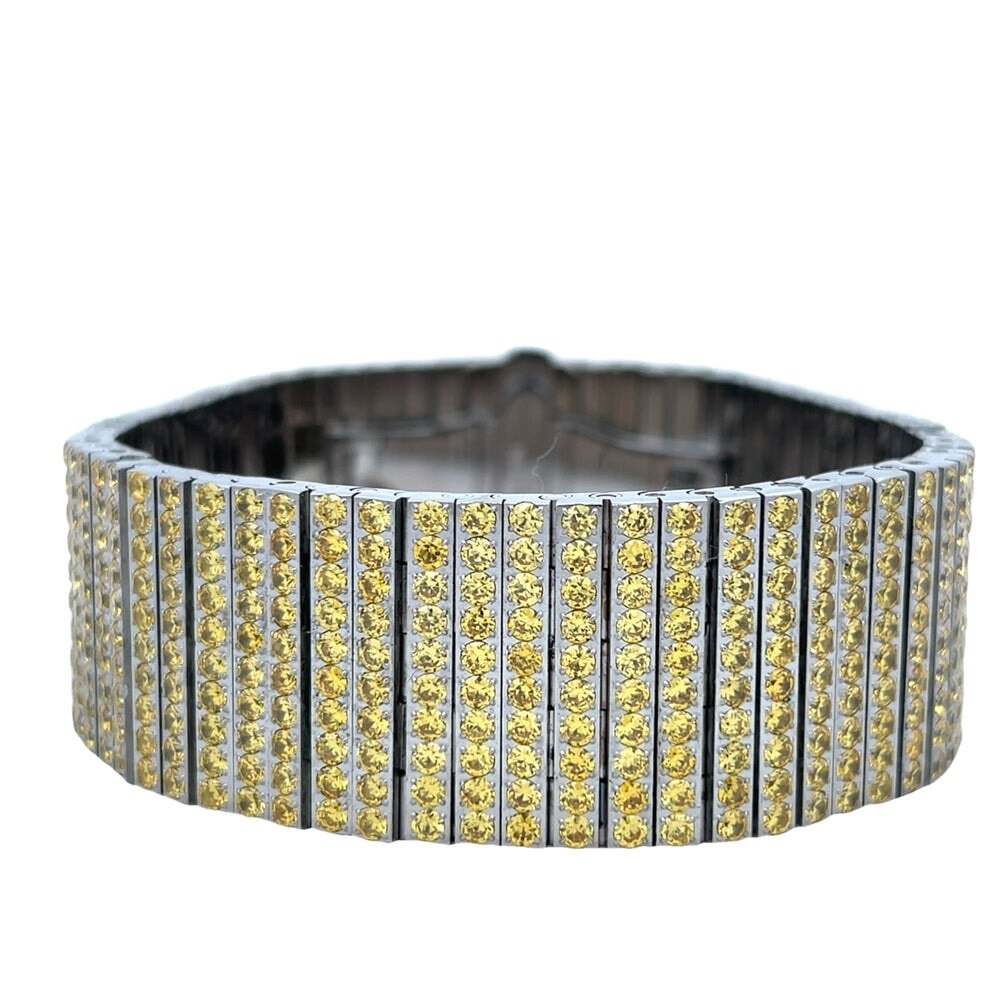 10 Row Yellow CZ Iced Out Bracelet Stainless Steel HipHopBling