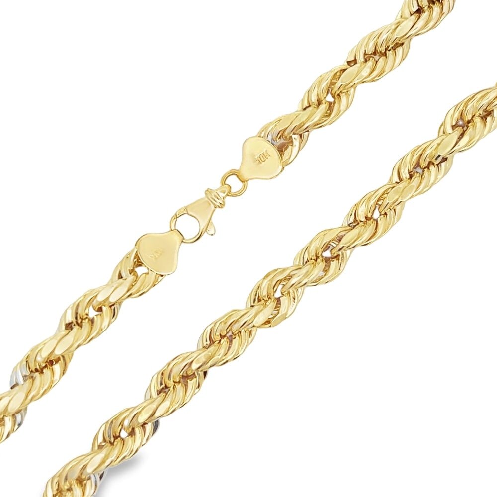 10K Yellow Gold Diamond Cut French Rope Chain Lightweight 8MM 24" HipHopBling