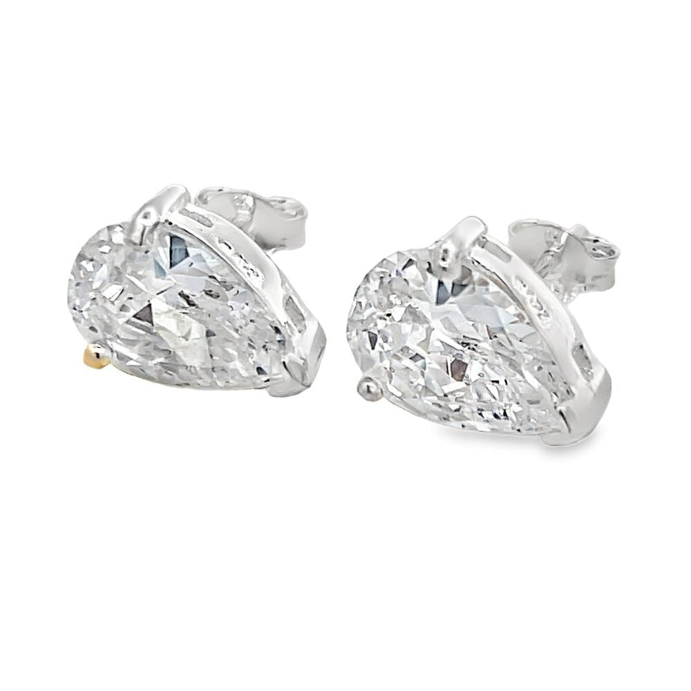 11MM X 8MM Pear Cut CZ Stud Earrings .925 Sterling Silver HipHopBling