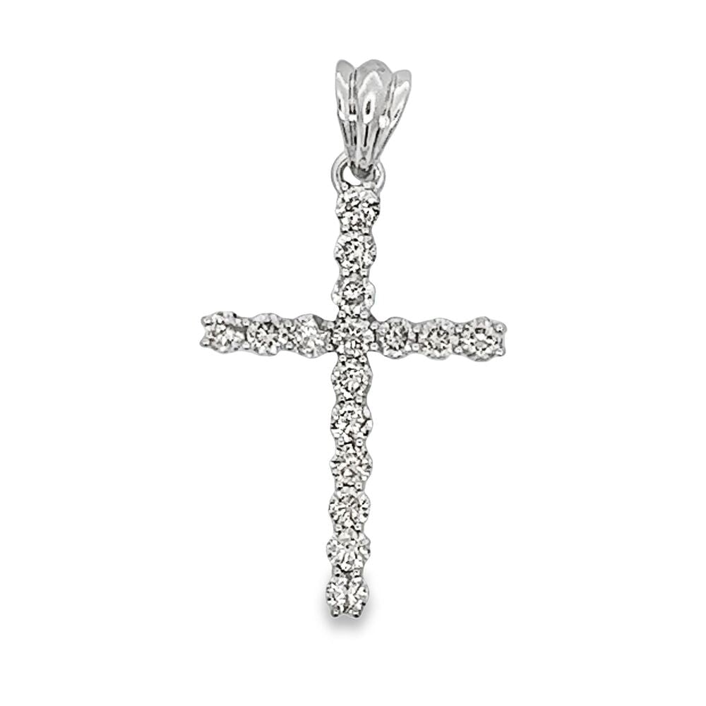 14K Gold 1.00 Carat Diamond Tennis Cross 14K White Gold HipHopBling