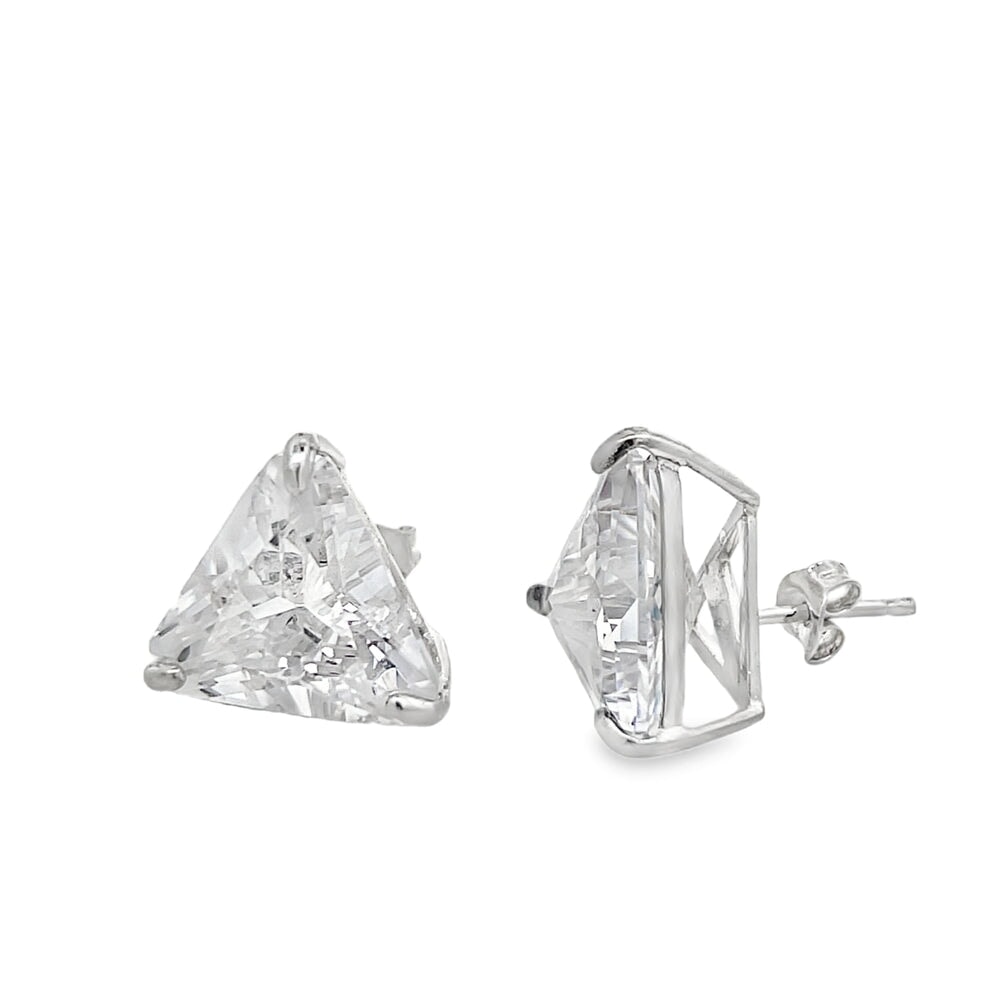 15MM Trillion Cut CZ Stud Earrings .925 Sterling Silver HipHopBling