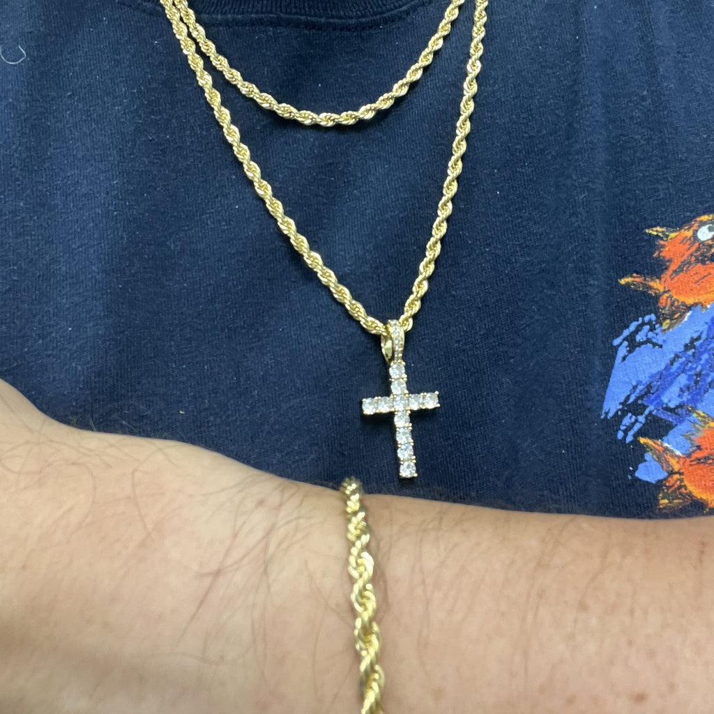 2 Gold Chains & Bracelet Bundle [22 IN, 24 IN & 8 IN Bracelet] 14K Yellow Gold 4MM Rope HipHopBling