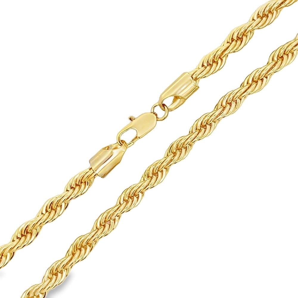 2 Gold Chains & Bracelet Bundle [22 IN, 24 IN & 8 IN Bracelet] 14K Yellow Gold 4MM Rope HipHopBling