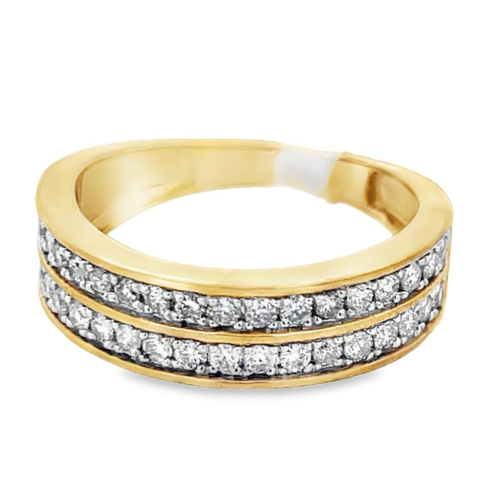 2 Row Band 1.00cttw Diamond Ring 10K Yellow Gold HipHopBling