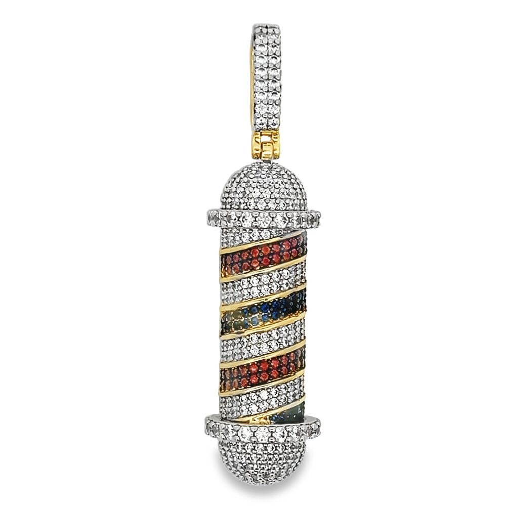 3D Barber Pole CZ Hip Hop Iced Out Pendant Yellow Gold HipHopBling