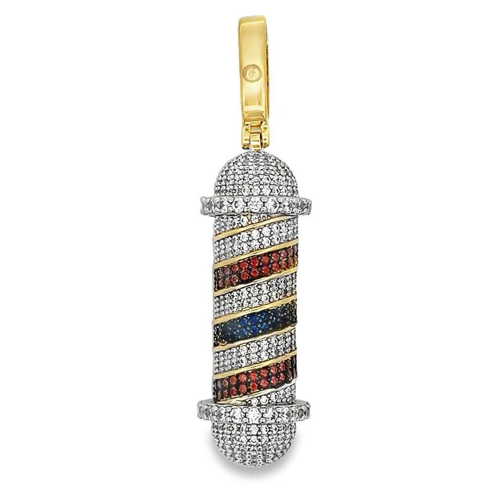 3D Barber Pole CZ Hip Hop Iced Out Pendant Yellow Gold HipHopBling