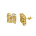 3D Cube Canary Gold CZ Earrings .925 Sterling Silver HipHopBling
