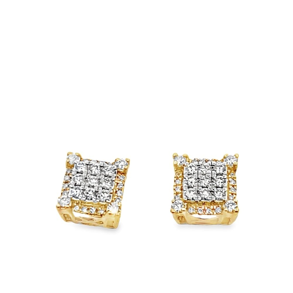 3D Cube Diamond Earrings .44cttw 14K Yellow Gold HipHopBling