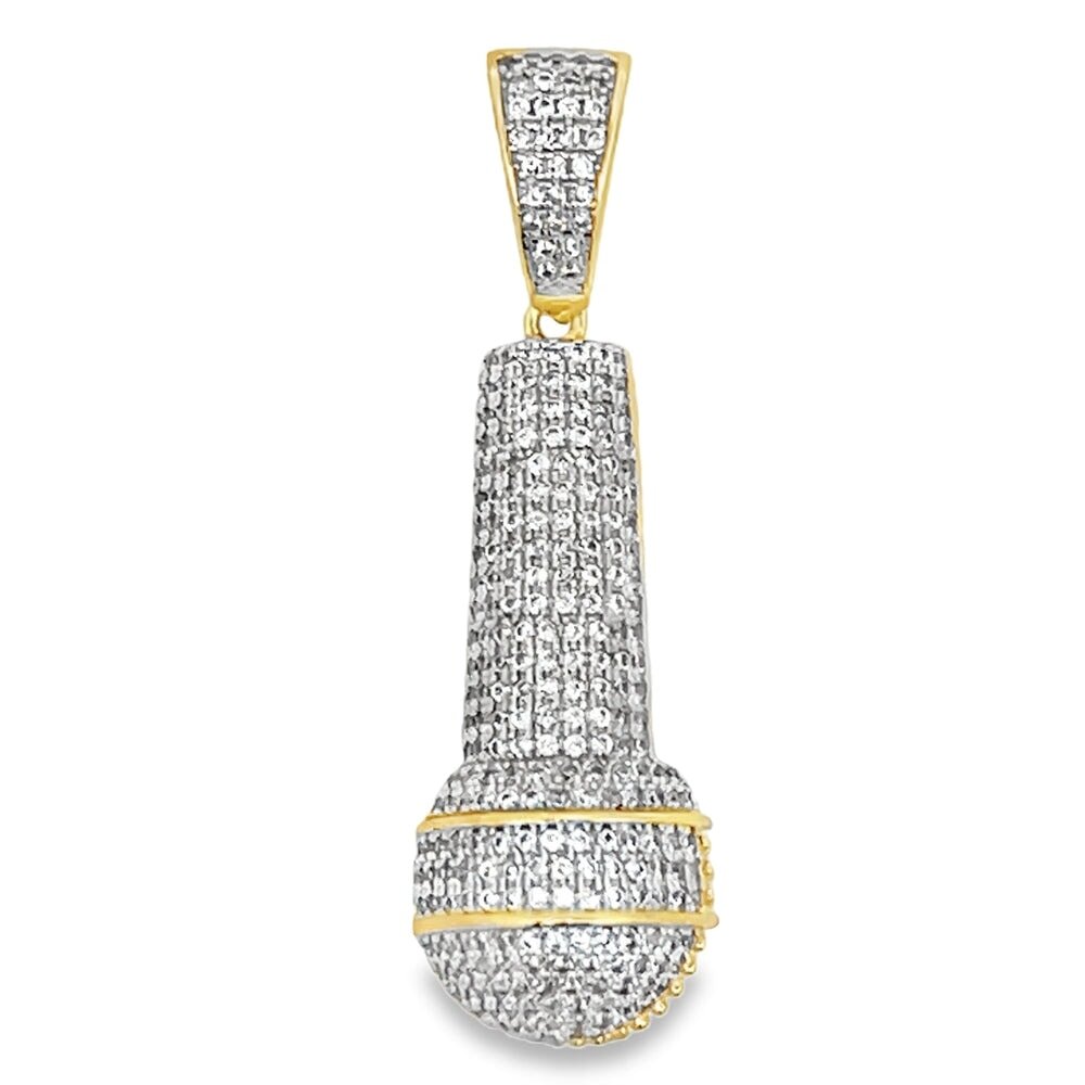 3D Microphone Hip Hop CZ Iced Out Pendant HipHopBling