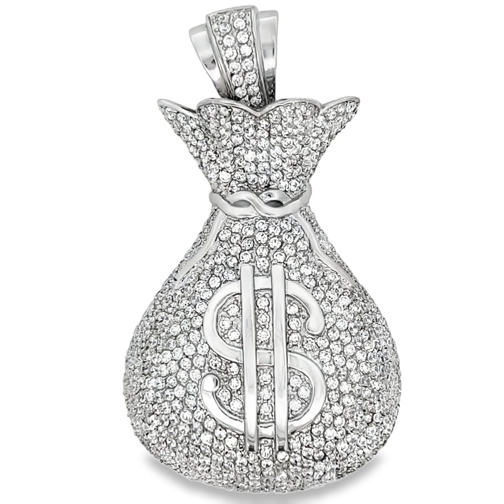 3D Money Bag CZ Iced Out Pendant Stainless Steel HipHopBling