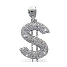 3D Money Sign Dollar Symbol Iced Out Hip Hop Pendant White Gold HipHopBling