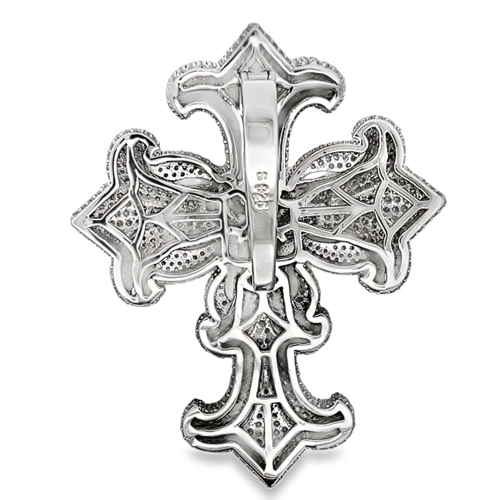 3D Rose Cross Iced Out Moissanite Pendant .925 Sterling Silver White Gold HipHopBling