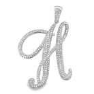 3D Script Initial Letter White CZ Iced Out Pendant H HipHopBling