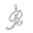 3D Script Initial Letter White CZ Iced Out Pendant R HipHopBling