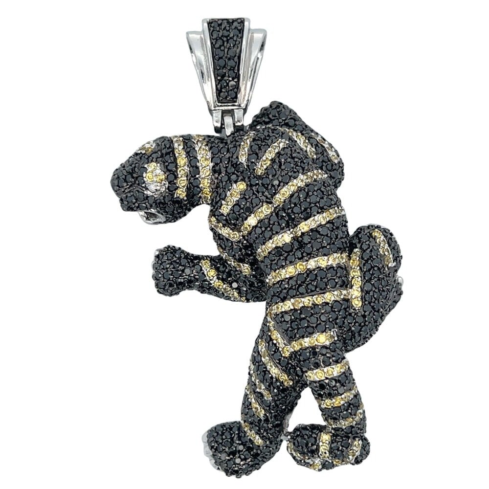 3D Tiger Body Black Yellow CZ Iced Out Pendant HipHopBling
