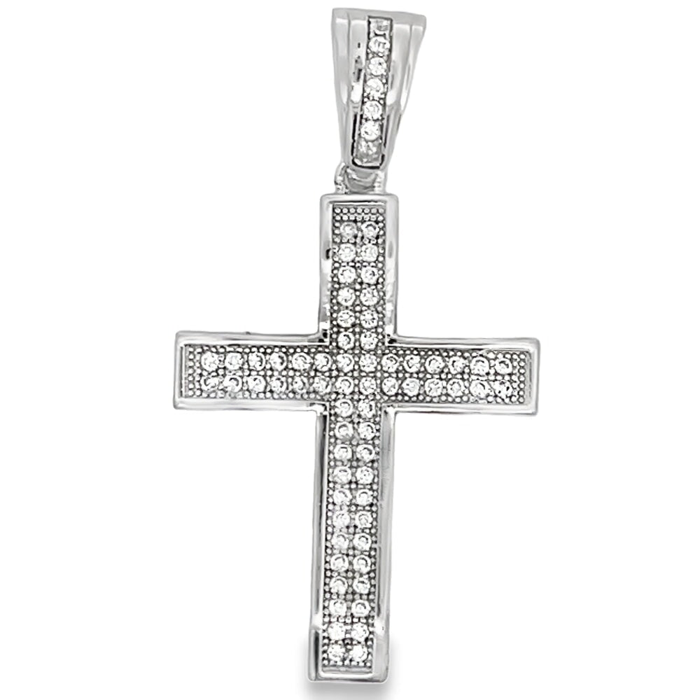 3D Wavy Cross CZ Iced Out Pendant HipHopBling
