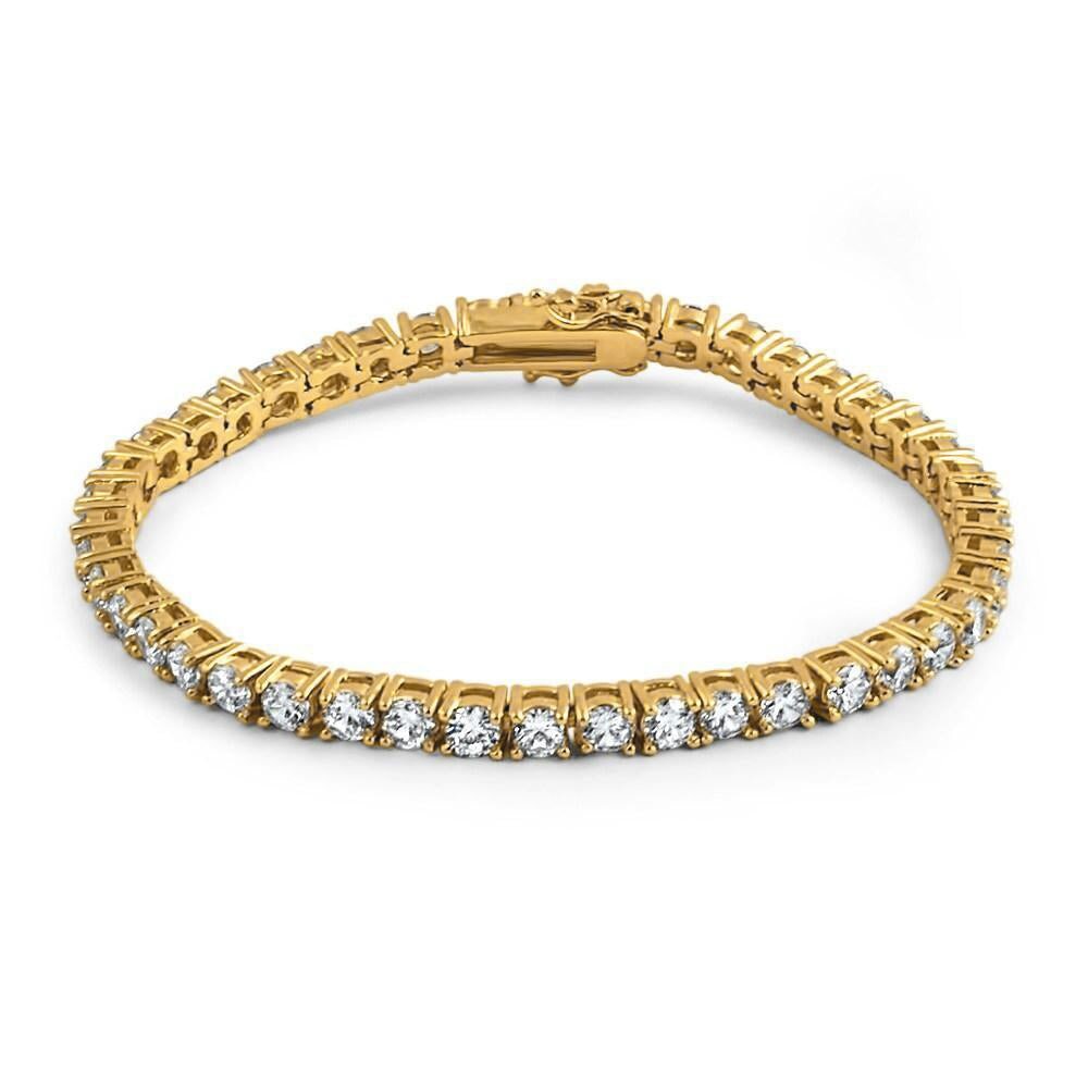 4MM CZ 1 Row Bling Bling Tennis Bracelet Gold 7" HipHopBling