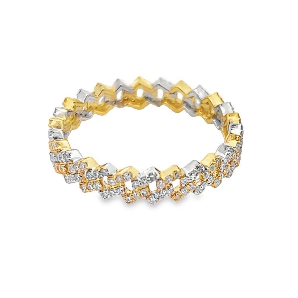 4MM Sharp Cuban Link .50cttw Diamond Ring 10K Gold 10K 2 Tone White/Yellow Gold HipHopBling