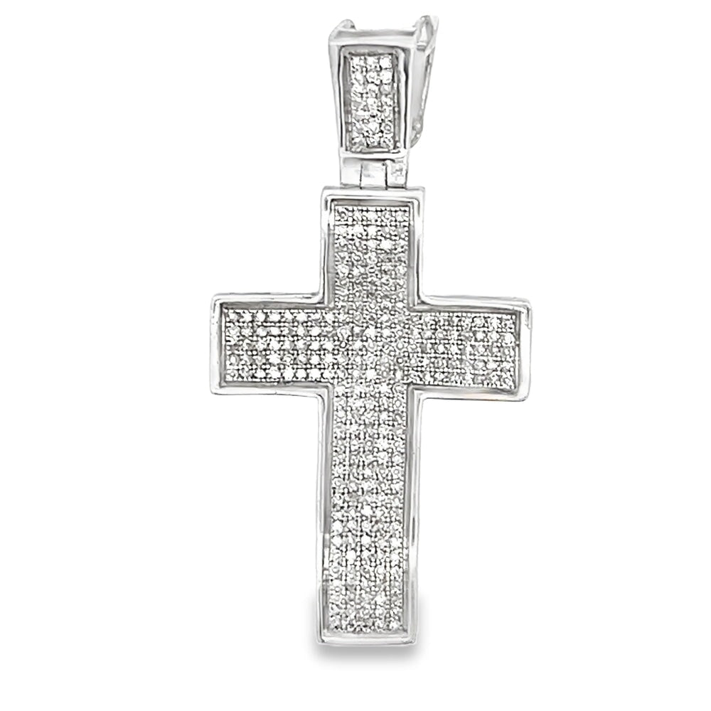 5 Row .77cttw Diamond Cross Pendant .925 Sterling Silver HipHopBling