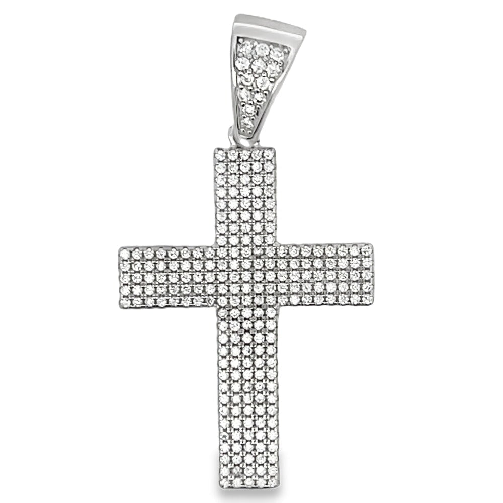 5 Row Cross Pave CZ Pendant .925 Sterling Silver White Gold HipHopBling