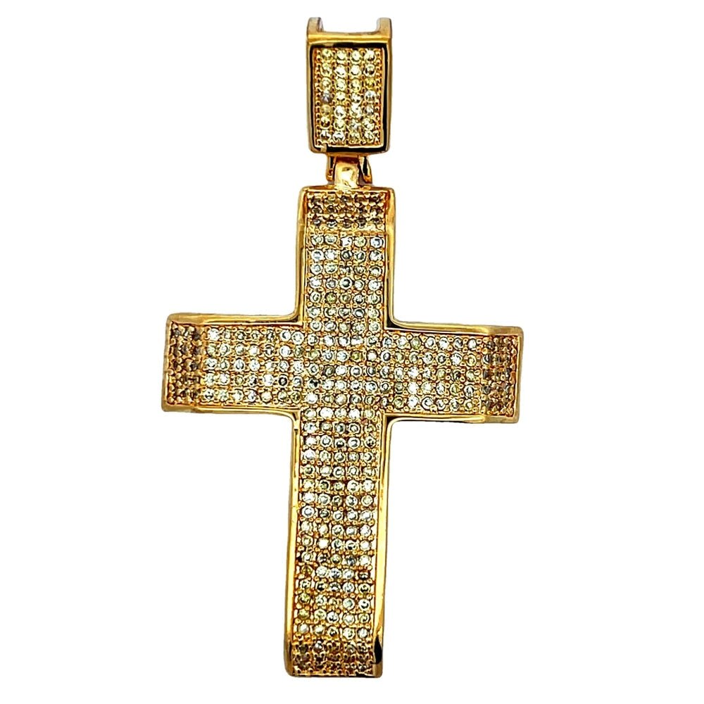 5 Row Tapered Cross CZ Iced Out Pendant Gold HipHopBling