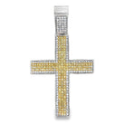 5 Row White Yellow Cross CZ Pendant .925 Sterling Silver HipHopBling