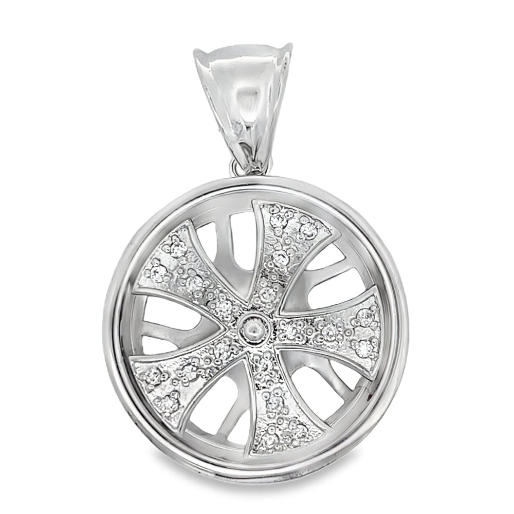 5 Spoke Rim Spinner CZ Pendant .925 Sterling Silver HipHopBling