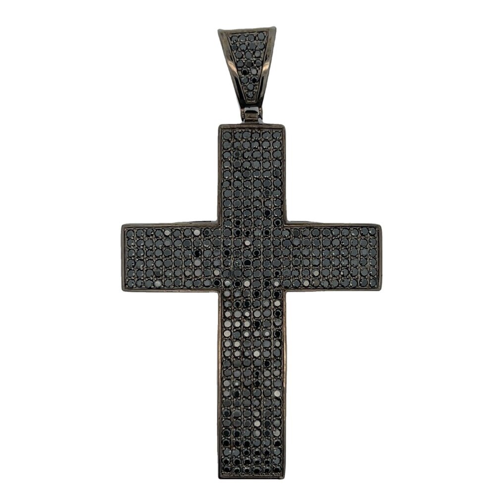 6 Row Black Cross CZ Pendant .925 Sterling Silver HipHopBling