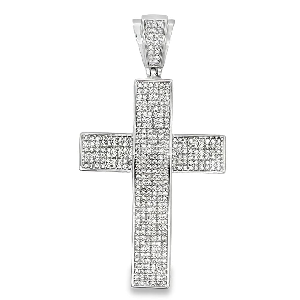 6 Row Clean Cross CZ Iced Out Pendant - Hip Hop Jewelry – HipHopBling