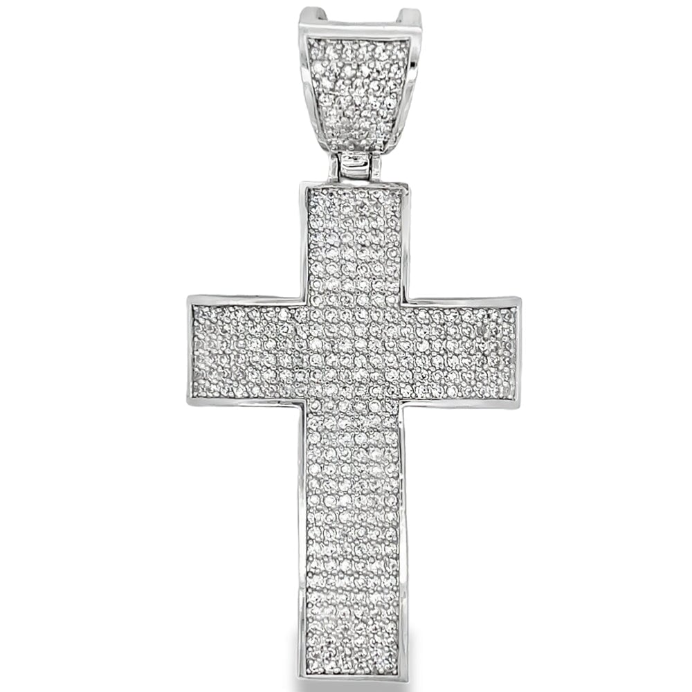 6 Row Cross CZ Iced Out Pendant .925 Sterling Silver HipHopBling