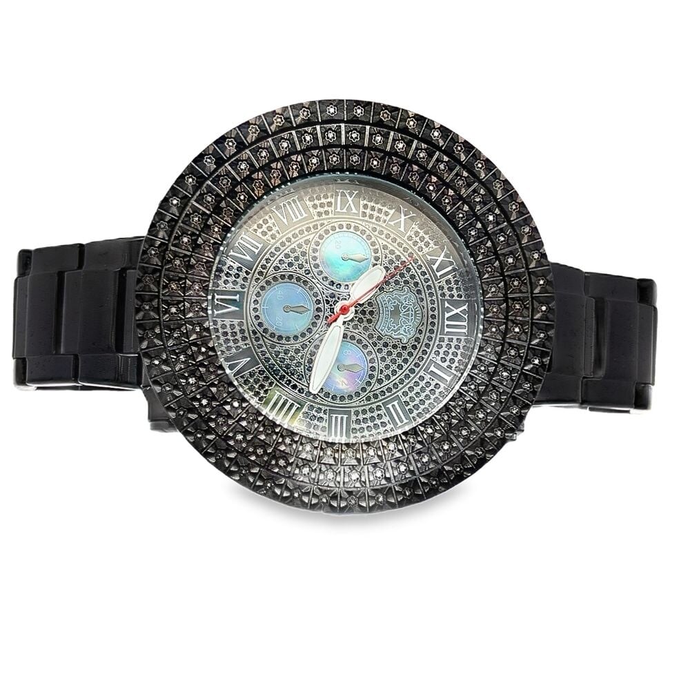 60MM Black Techno Link 1.35cttw Real Diamond Watch HipHopBling
