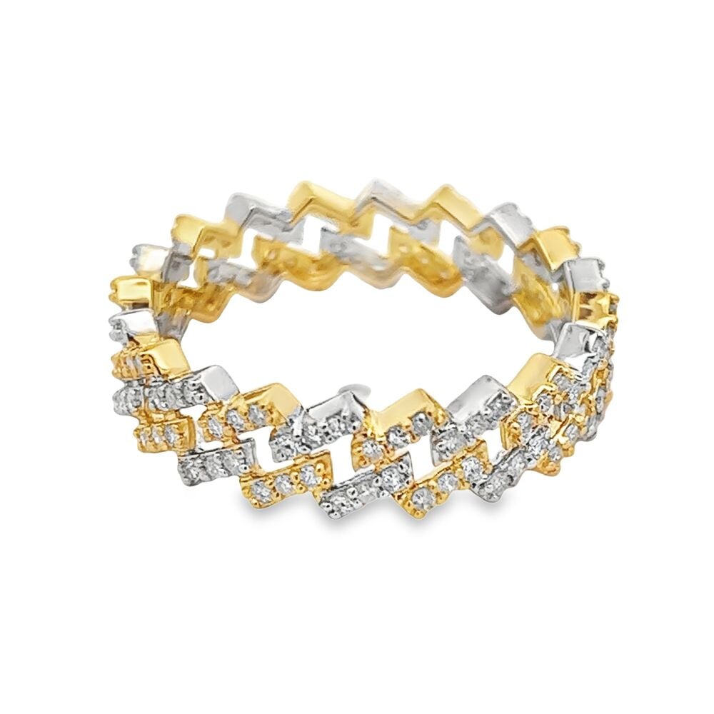 6MM Sharp Cuban Link .70cttw Diamond Ring 10K Gold 10K 2 Tone White/Yellow Gold HipHopBling