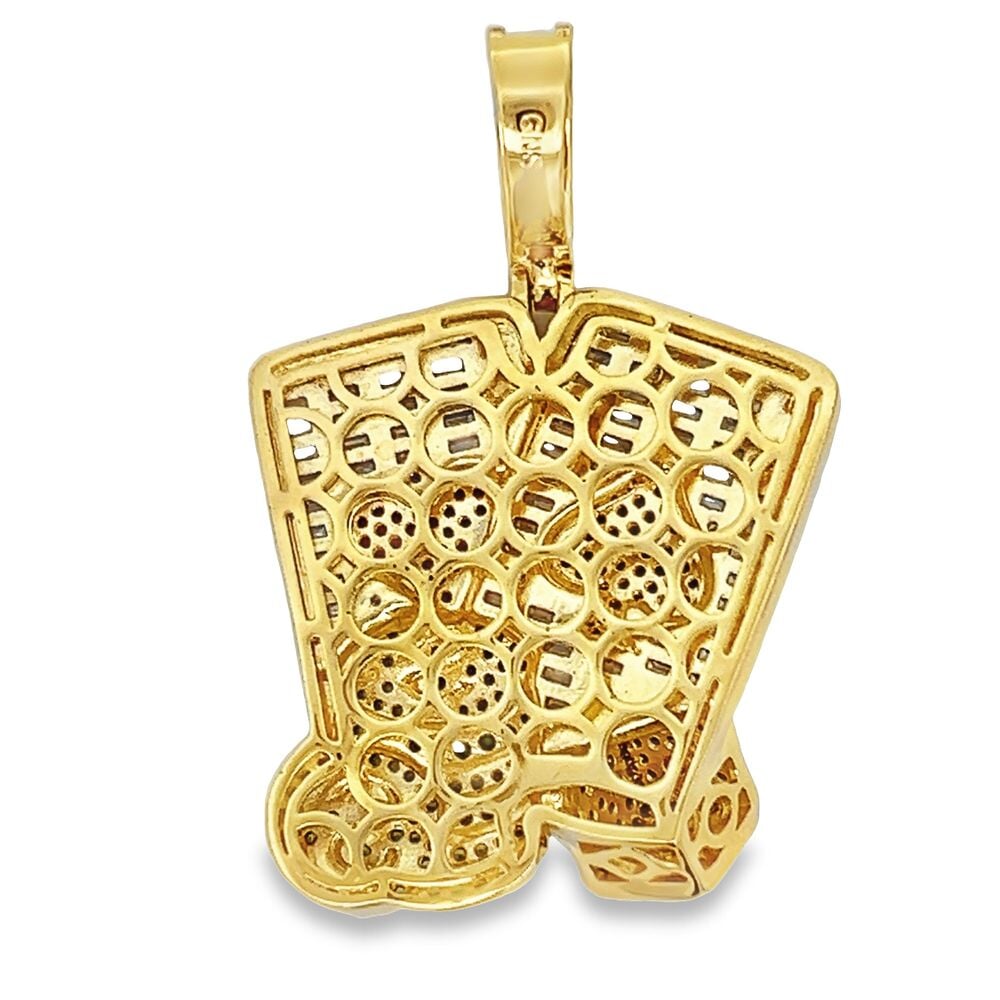 Aces Poker Chips CZ Hip Hop Iced Out Pendant Yellow Gold HipHopBling
