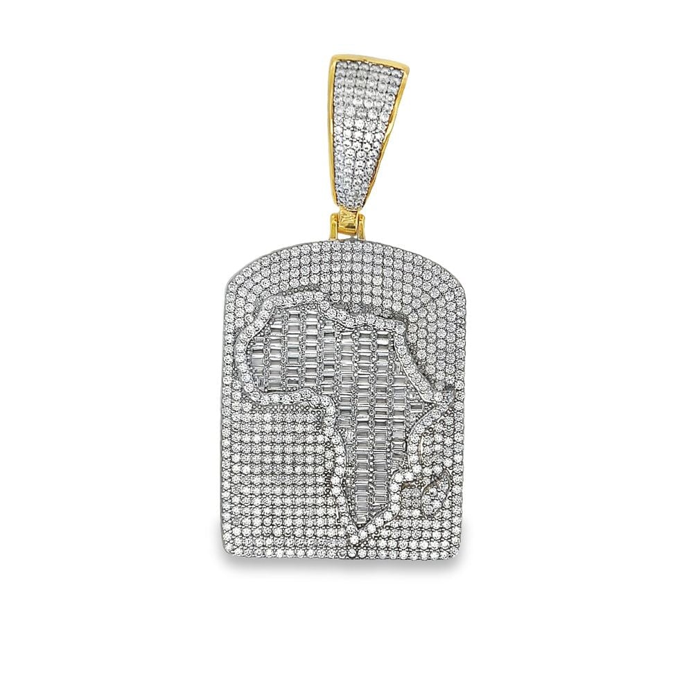 Africa Dog Tag Baguette VVS CZ Hip Hop Bling Bling Pendant Yellow Gold HipHopBling