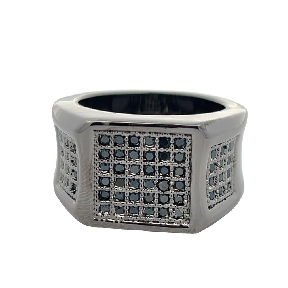 All Black Cube Ice CZ Ring .925 Sterling Silver 8 HipHopBling