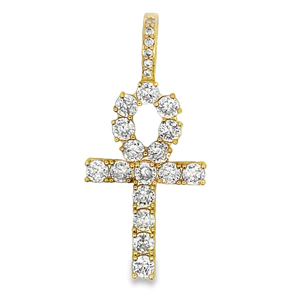 Ankh Tennis Cross CZ Iced Out Pendant Gold HipHopBling