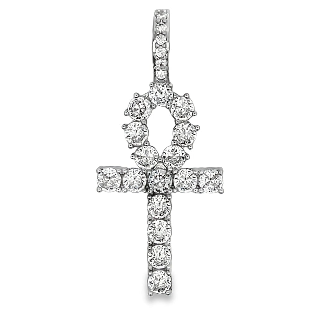 Ankh Tennis Cross CZ Iced Out Pendant Silver HipHopBling