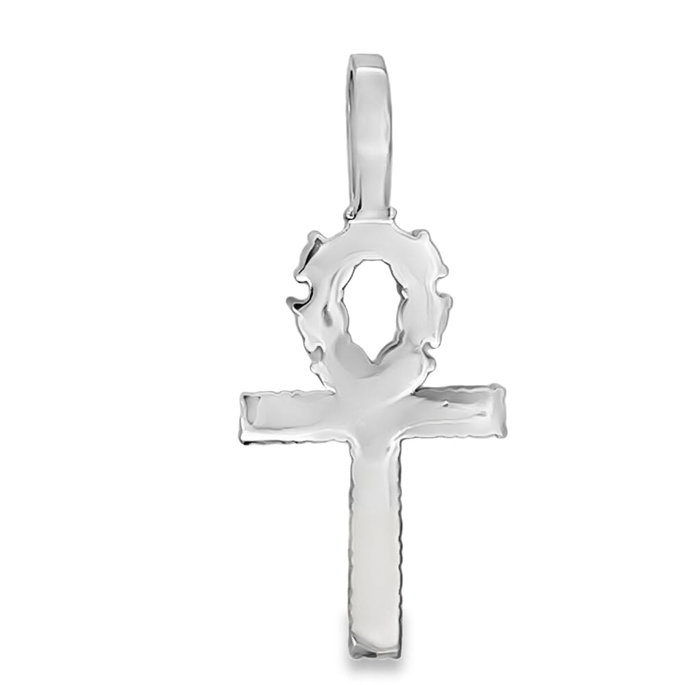 Ankh Tennis Cross CZ Iced Out Pendant Silver HipHopBling