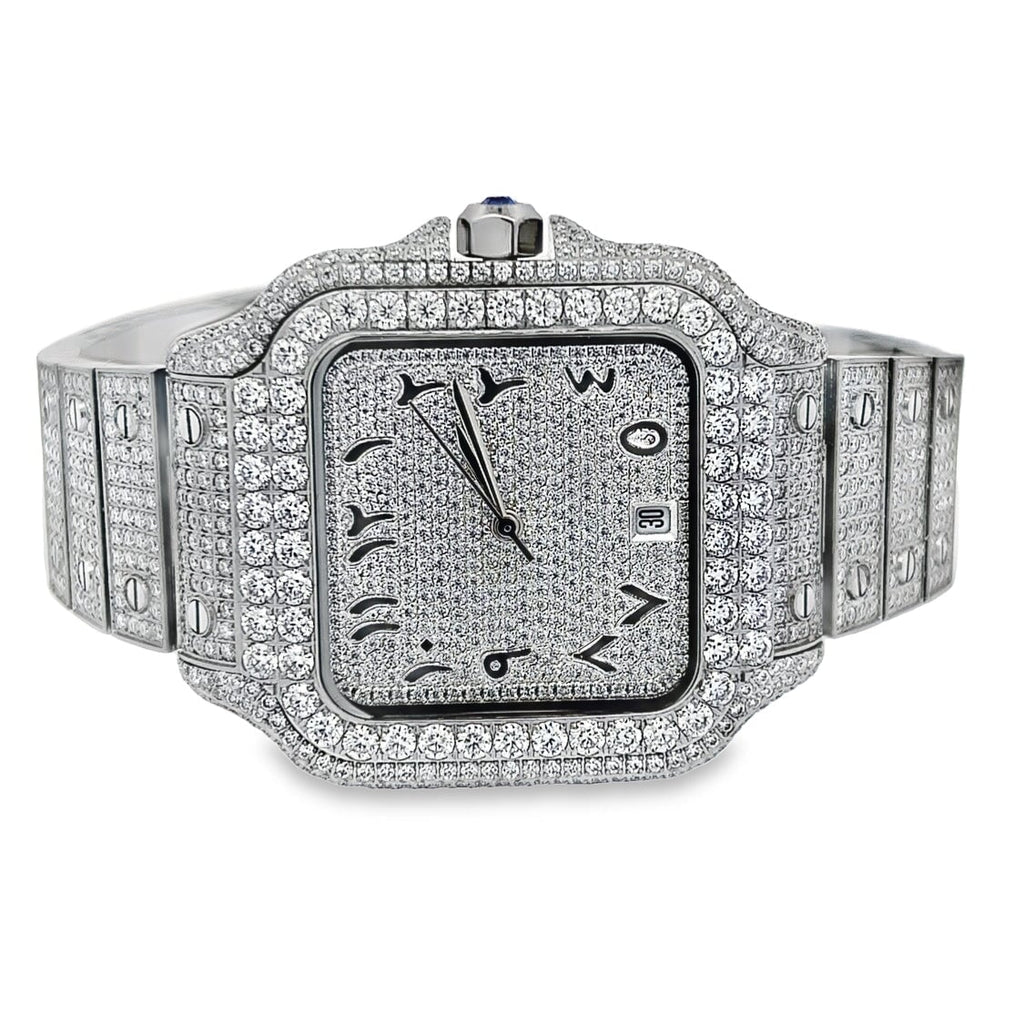 Arabic Dial Moissanite VVS Square Steel Iced Out Watch White Gold HipHopBling