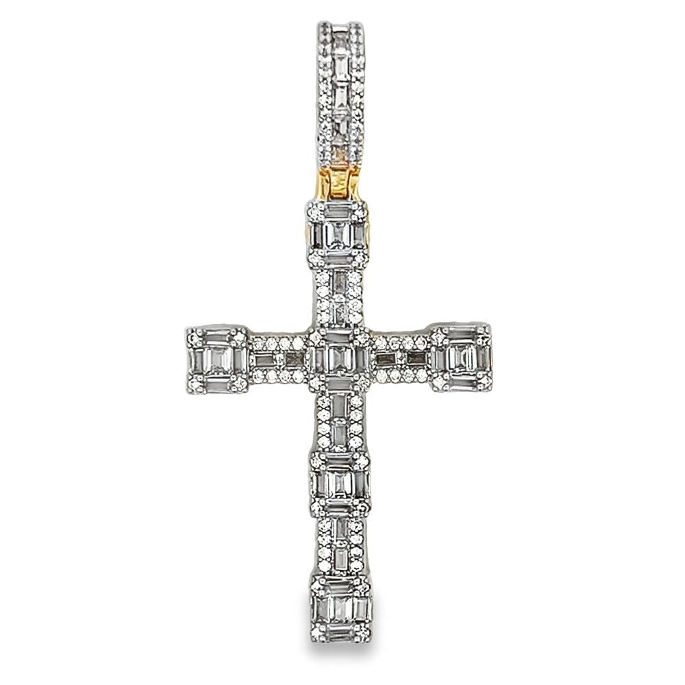 Baguette Boxy Cross CZ Hip Hop Iced Out Pendant Yellow Gold HipHopBling