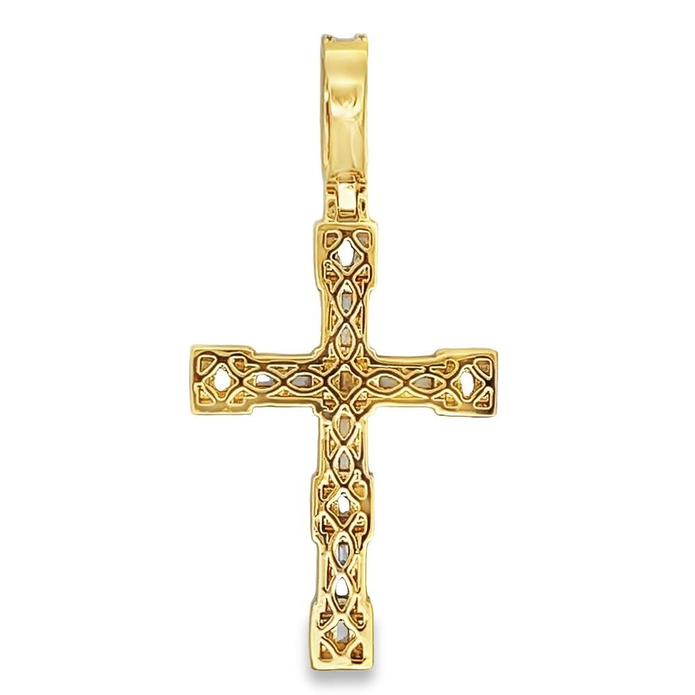 Baguette Boxy Cross CZ Hip Hop Iced Out Pendant Yellow Gold HipHopBling