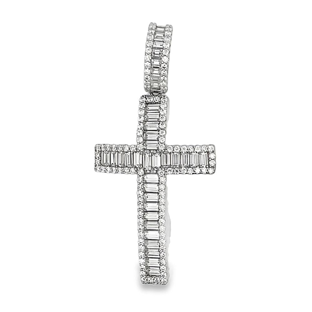 Baguette Channel Cross Iced Out Moissanite Pendant .925 Sterling Silver HipHopBling