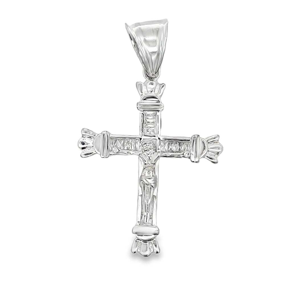 Baguette Crucifix Cross CZ Iced Out Pendant .925 Sterling Silver HipHopBling