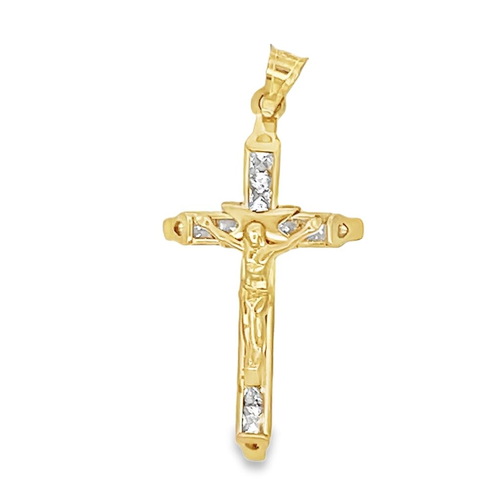 Baguette Crucifix CZ 10K Yellow Gold Pendant HipHopBling